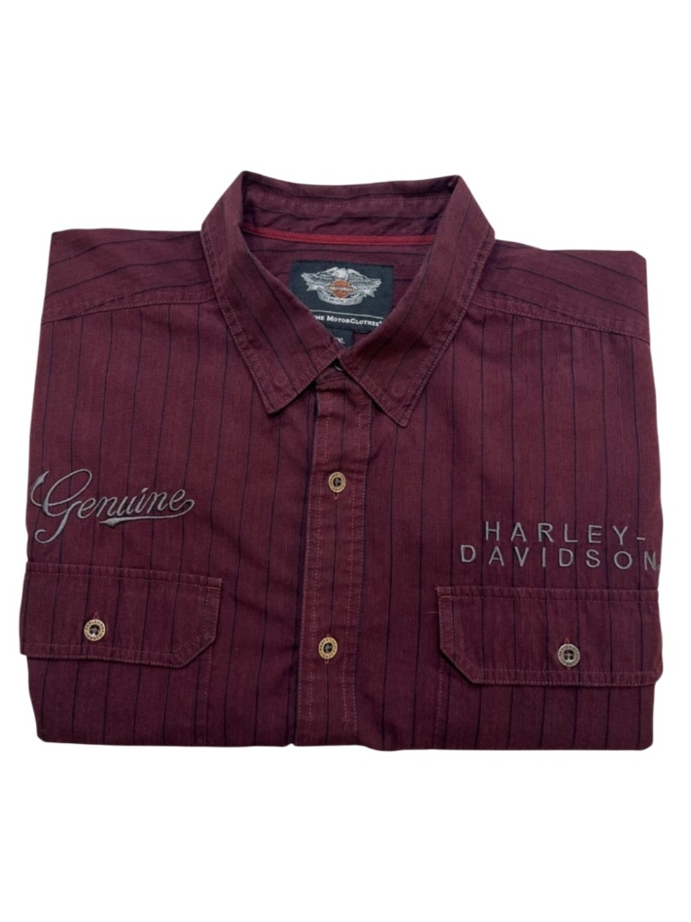 Harley-Davidson Burgundy Pinstripe Embroidered Long Sleeve Button Down Shirt - Picture 1 of 13
